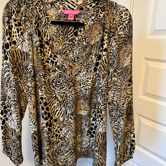 Lilly Pulitzer Tops - Lilly Pulitzer Black and Tan Patterned Blouse